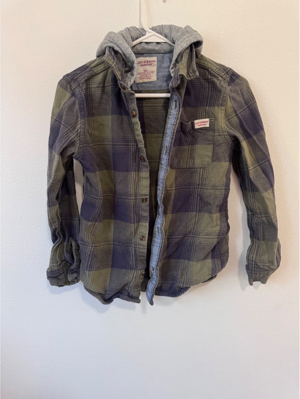 Levi Strauss Signature Boys Hooded Flannel Shirt Jacket Size 10-12 Years